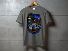 Load image into Gallery viewer, Grey t-shirt with "Night Shift Net Control" graphic featuring radio equipment.
