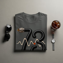 Load image into Gallery viewer, Gray t-shirt with black hose forming the number 73 and a waveform.
