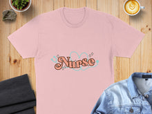 Load image into Gallery viewer, Pink t-shirt with "Nurse" text and stethoscope graphic.
