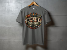 Load image into Gallery viewer, Gray t-shirt with "Home Brew Radio Club" graphic featuring vintage radio parts.
