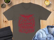 Load image into Gallery viewer, T-shirt with red graphic: "Faith &amp; Family Freedom 1776-2096"
