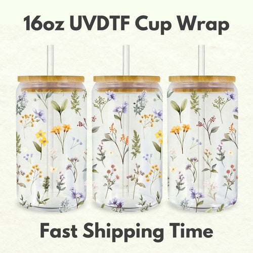 Spring Flowers Floral 16oz UVDTF Cup Wrap *Physical Transfer* UV DTF Transfers, Cup Wrap Transfers, Ready to Ship uvdtf