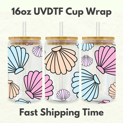 Seashells 16oz UVDTF Cup Wrap *Physical Transfer* UV DTF Transfers, Summer Cup Wrap Transfers, Ready to Ship uvdtf 0005