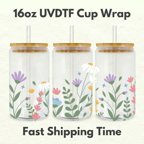 Spring Flowers Floral 16oz UVDTF Cup Wrap *Physical Transfer* UV DTF Transfers, Cup Wrap Transfers, Ready to Ship uvdtf 0008