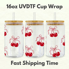 Load image into Gallery viewer, Cherry Bows 16oz UVDTF Cup Wrap, Coquette UV DTF Transfers, Cup Wrap Transfers, Ready to Ship uvdtf 0011
