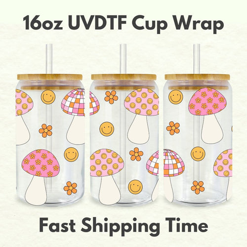 Disco Mushroom 16oz UVDTF Cup Wrap, Groovy UV DTF Transfers, Cup Wrap Transfers, Ready to Ship uvdtf 0016