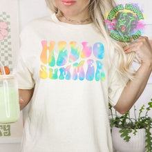 Load image into Gallery viewer, Hello Summer Tie Dye DTF Transfer Ready to Press Tshirt Transfer Summer DTF Transfer Summer Shirt Transfer DTF Transfer D0026
