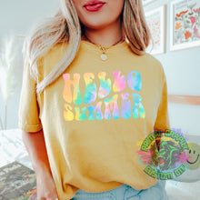 Load image into Gallery viewer, Hello Summer Tie Dye DTF Transfer Ready to Press Tshirt Transfer Summer DTF Transfer Summer Shirt Transfer DTF Transfer D0026
