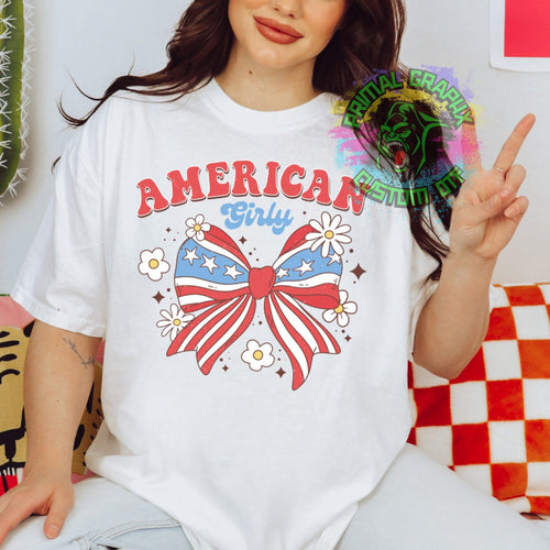 Coquette 4th of July DTF Transfer Ready to Press DTF Transfer America Girly Bow Retro 4th of July Tshirt Transfer D0037