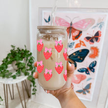 Load image into Gallery viewer, Strawberries Bows 16oz UVDTF Cup Wrap *Physical Transfer* UV DTF Transfers, Cup Wrap Transfers, Ready to Ship uvdtf
