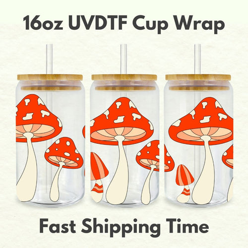 Mushrooms 16oz UVDTF Cup Wrap, UV DTF Transfers, Boho Cup Wrap Transfers, Ready to Ship uvdtf 0006