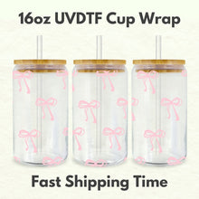 Load image into Gallery viewer, Pink Bows 16oz UVDTF Cup Wrap, Coquette UV DTF Transfers, Cup Wrap Transfers, Ready to Ship uvdtf 0009
