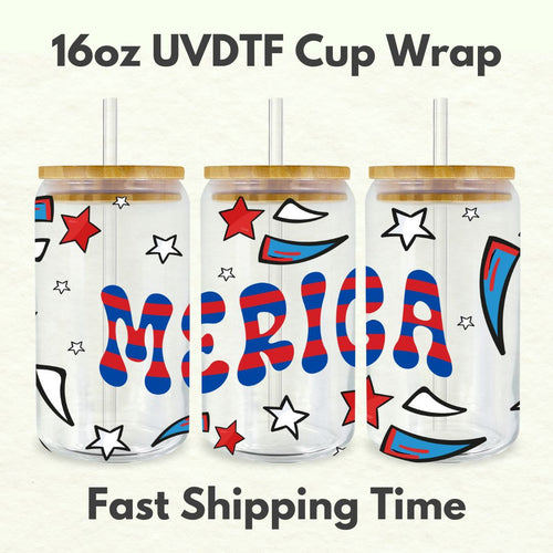 4th of July 16oz UVDTF Cup Wrap, Patriotic UV DTF Transfers, Cup Wrap Transfers, Ready to Ship uvdtf 0013