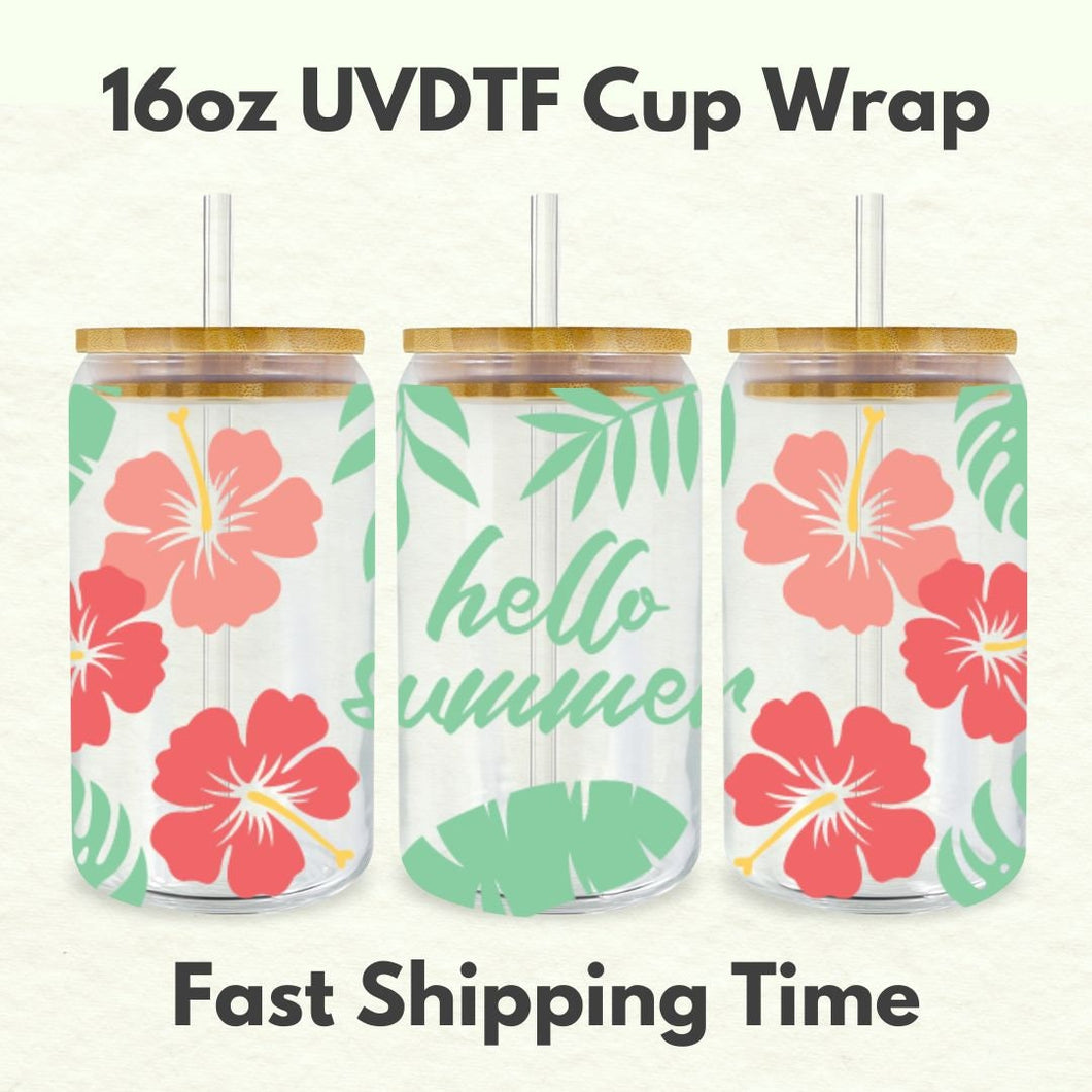 Hello Summer 16oz UVDTF Cup Wrap *Physical Transfer* UV DTF Transfers, Summer Cup Wrap Transfers, Ready to Ship uvdtf 0018