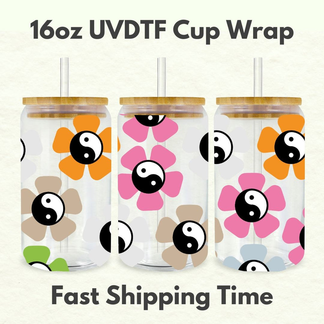 Yin Yang Retro Groovy 16oz UVDTF Cup Wrap *Physical Transfer* UV DTF Transfers, Groovy Cup Wrap Transfers, Ready to Ship uvdtf 0025