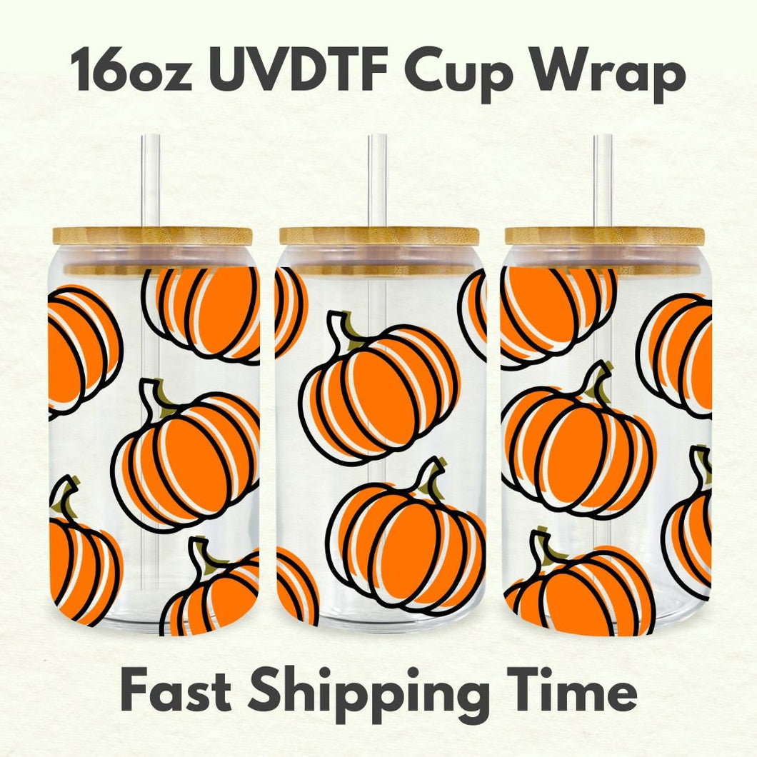 Pumpkin Fall 16oz UVDTF Cup Wrap *Physical Transfer* UV DTF Transfers, Fall Cup Wrap Transfers, Ready to Ship uvdtf 0026