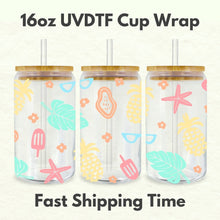 Load image into Gallery viewer, Summer Beach 16oz UVDTF Cup Wrap *Physical Transfer* UV DTF Transfers, Summer Cup Wrap Transfers, Ready to Ship uvdtf 0020
