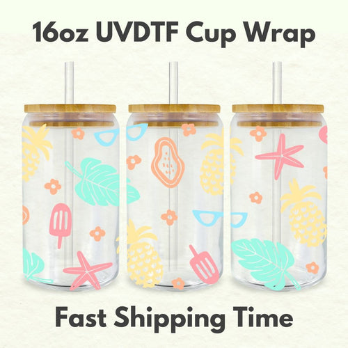 Summer Beach 16oz UVDTF Cup Wrap *Physical Transfer* UV DTF Transfers, Summer Cup Wrap Transfers, Ready to Ship uvdtf 0020