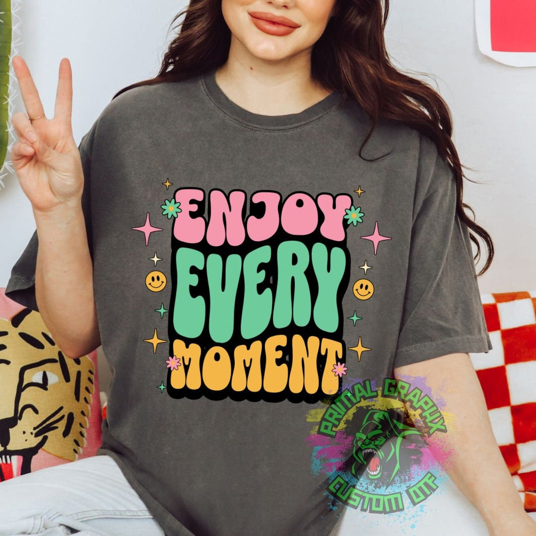 Ready to Press Enjoy Every Moment Retro Groovy DTF Transfer Retro Aesthetic Trendy DTF Transfer Apparel Transfer D0090