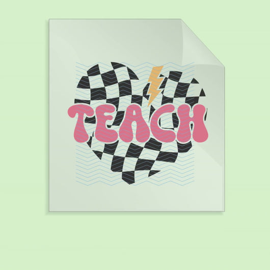 Ready to Press Teacher Retro Checkered DTF Transfer DTF Apparel Transfer Teacher Lightening Bolt Groovy Checkered Heart D0099